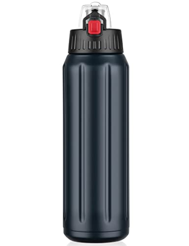 Botella de Agua Acero Inoxidable 600ML, Botella Termica Termo Deportivo con Doble Aislamiento para 12 Horas de Bebida Caliente y 24 Horas de Bebida Fría (Azul Oscuro）