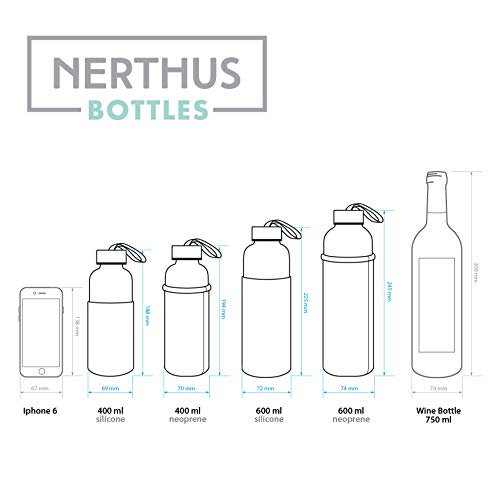 Botella de Cristal Nerthus Bottles con Funda de Neopreno Color Negro y 600 ml