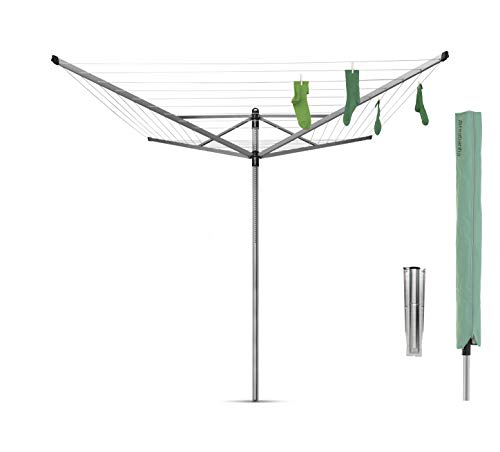 Brabantia Lift-O-Matic Tendedero de Jardín con Soporte y Funda, Acero Inoxidable, Gris Metalizado, 60 m de cuerda