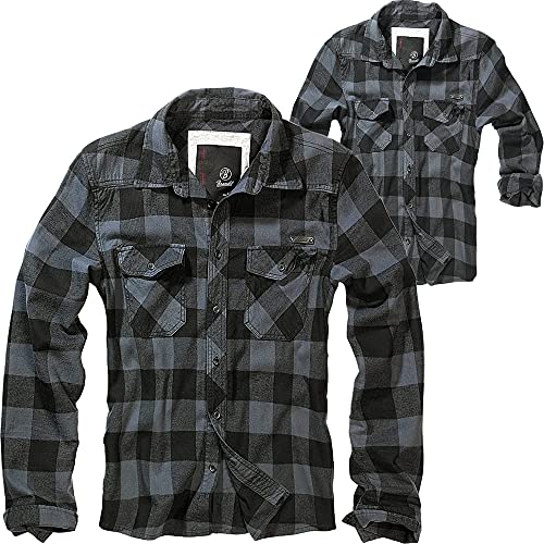 Brandit Check-Camiseta Camisa, Gris-Negro, L para Hombre
