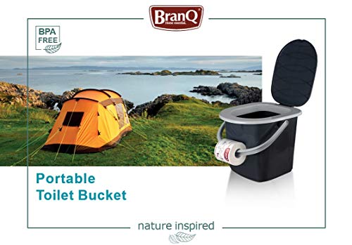 BRANQ Toilettes 15,5 litres de camping toilettes seau WC extérieur Voyage (noir)