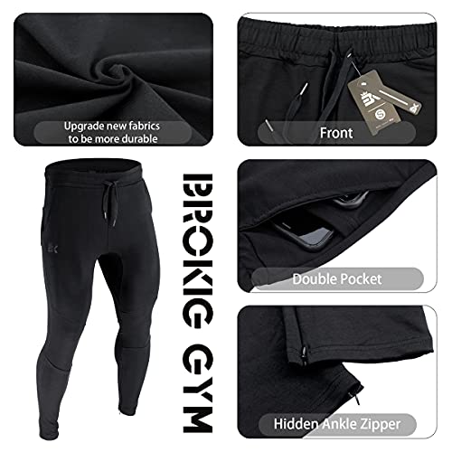 BROKIG - Pantalones de Deporte para Hombre, Corte Ajustado, con Bolsillos Dobles (Negro,M)