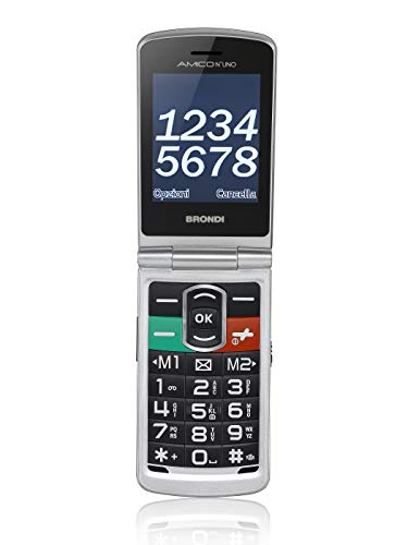 Brondi Amico N°Uno 108g Plata Teléfono para Personas Mayores - Teléfono móvil (Concha, SIM Doble, 320 x 240 Pixeles, 1,3 MP, 800 mAh, Plata)
