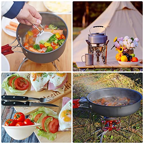 Bulin Juego de 11 utensilios de cocina para camping de 2 a 3 personas, ollas de aluminio, sartenes plegables y ligeras, para senderismo, senderismo