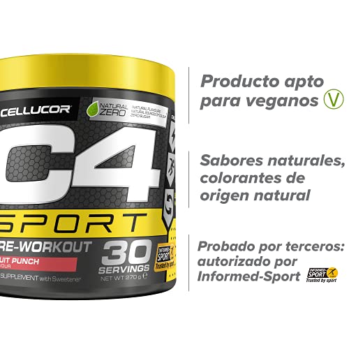 C4 Sport - Suplemento en polvo para preentrenamiento - Cóctel de frutas | Bebida energética para antes de entrenar | 135 mg de cafeína + beta alanina + creatina | 30 raciones