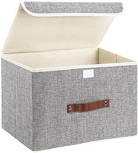 Caja de almacenamiento plegable de tela de lino para ropa cesta de almacenamiento con asa fuerte caja de almacenamiento para casa oficina habitación de los niños armario dormitorio salón gris