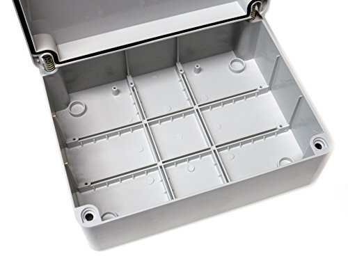 Caja de conexiones con tapa abisagrada (240 x 190 x 90 mm), de plástico PVC resistente al agua (grado de protección IP56), adaptable para la conexión de cables eléctricos para iluminación de exteriores