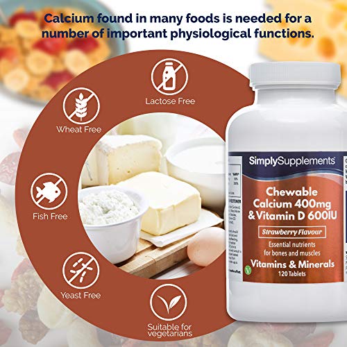 Calcio con Vitamina D Masticable - ¡Bote para 2 meses! - Apto para vegetarianos - 120 Comprimidos - SimplySupplements