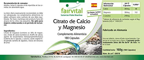 Calcio y Magnesio - Cal-Mag Cápsulas - Citrato de Magnesio + Citrato de Calcio - VEGANO - 180 Cápsulas - Calidad Alemana