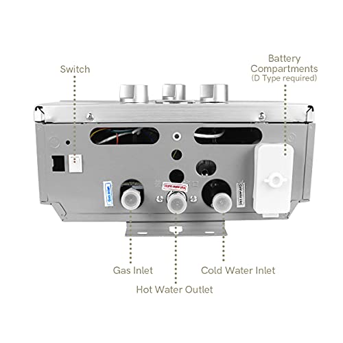Calentador de Agua a Gas 12LPM,Calentador de Agua GLP de 24KW con Presión de Agua de Arranque Súper Baja de 0,2 bar,Operado con Butano y Propano