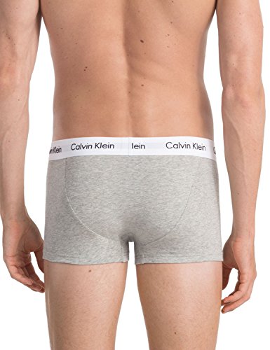 Calvin Klein 3 Pack Low Rise Trunks-Cotton Stretch Bóxers, Multicolor (Black/White/Grey Heather), S (Pack de 3) para Hombre