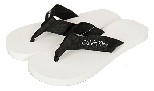 Calvin Klein Zapatilla Hombre Swimwear CK artículo KM0KM00207 FF Webbing Sandals, 100 Bianco - White, Piede 43/44