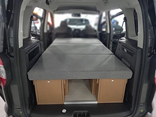Cama Modular Básica Mixta Fabricada en Cartón y Madera para Furgonetas Ford Tourneo Courier 2015-2021 | Muebles Modulares Furgonetas | Camperización Furgonetas