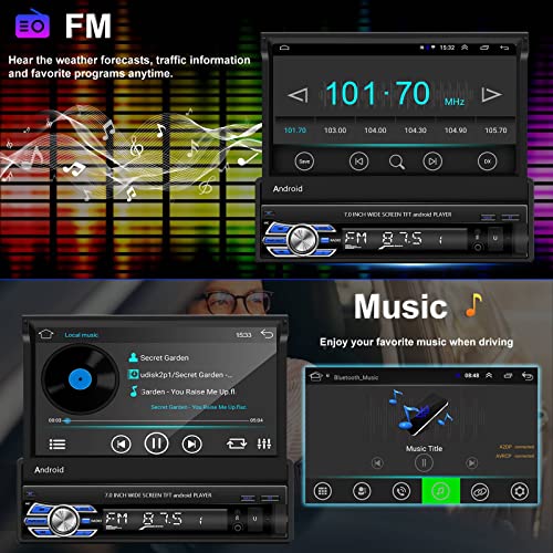 CAMECHO Android Autoradio Bluetooth 1 DIN Radio Coche GPS 7 Pulgadas Pantalla Táctil Plegable, Radio de Coche con Navegación, WiFi, Enlace Espejo, USB, TF, AUX, FM Radio, Cámara Trasera