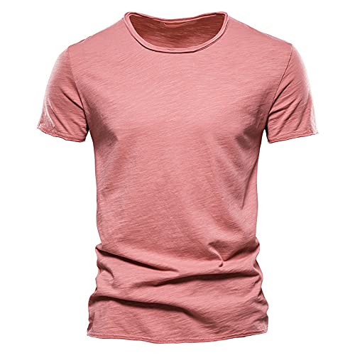 Camiseta Hombre Básico Cuello Redondo Hombre Manga Corta Color Sólido Clásico Hombre Deporte Camisa Sport Casual Transpirable Hombre Shirt B-Red XL
