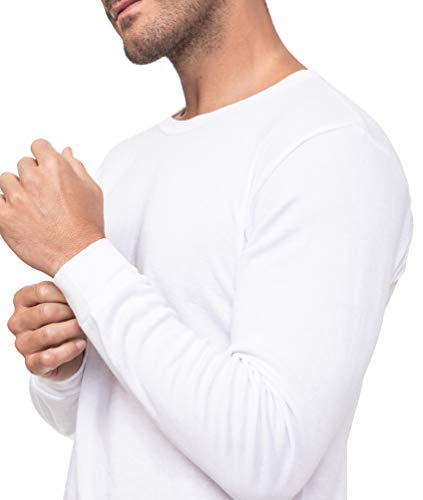 Camiseta Interior Térmica Algodón Manga Larga Hombre Cuello Redondo Colores Lisos (Blanco, XL)
