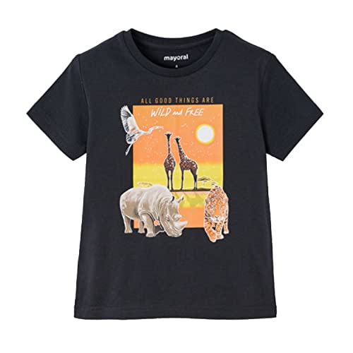 Camiseta Manga Corta Niño – Camiseta Luminosa – Brilla en la Oscuridad - Negra - 100% Algodon – Camiseta Rinoceronte - Ropa de Regalo – para niños de 2 años a 8 años