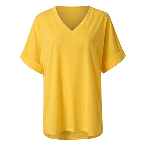 Camisetas Mujer Manga Corta Cuello V Casual Verano Blusa Baratas Originales T-Shirt Tie Dye Estampada Deporte Tops Suelta Elástico tee Shirts Básica Camisa de Vestir (#01 Amarillo, XXL)