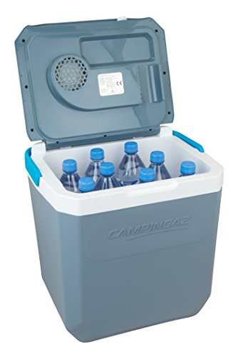 CAMPINGAZ Powerbox Plus 28 litros eléctrica 12 V y 230 V para 8 Botellas de 1,5 l, Nevera térmica para Coche y Camping, con protección UV, Capacidad, Unisex Adulto, Azul