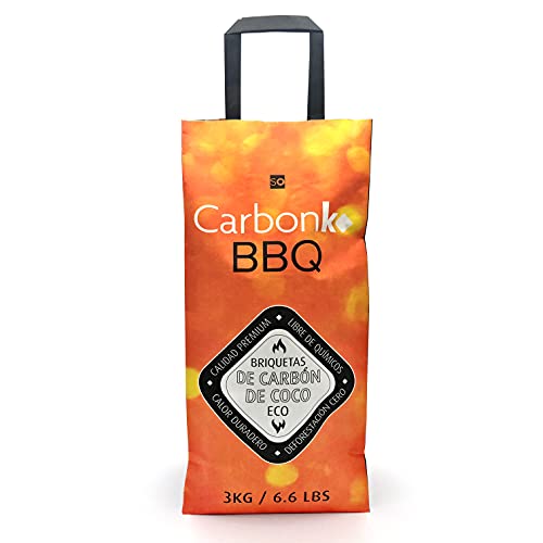 CarbonKo BBQ - Carbón para Barbacoa, Hecho de Coco de Primera Calidad. Producto Ecológico, sin químicos ni deforestación. Carbón de Coco, Calor Duradero y Estable (CarbonKo BBQ, 3 kg)