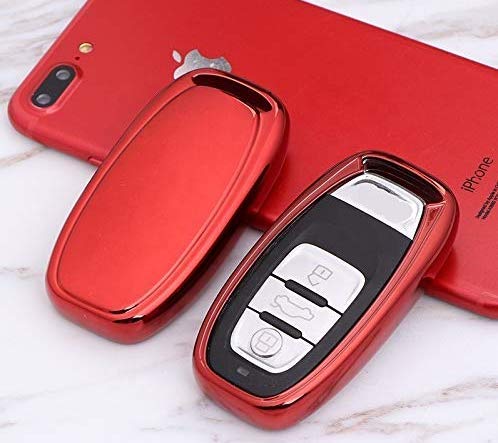 Carcasa para llave de TPU brillante, compatible con Audi A1 A2 A3 A4 A5 A6 A7 Q1 Q2 Q3 Q5 Q7 TT de silicona de 3 botones funda protección mando a distancia coche (rojo)