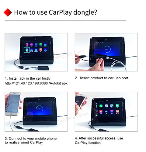 Carlinkit Carplay Dongle con Cable Compatible con la Unidad Principal de Android del Mercado de Accesorios Instaló autokit admite Carplay/Android Auto/Mirroring, NO es Compatible con Factory OEM Car