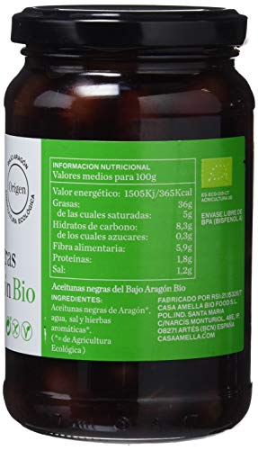 Casa Amella, Aceituna Negra de Aragón Ecológica - Pack de 12 x 220gr