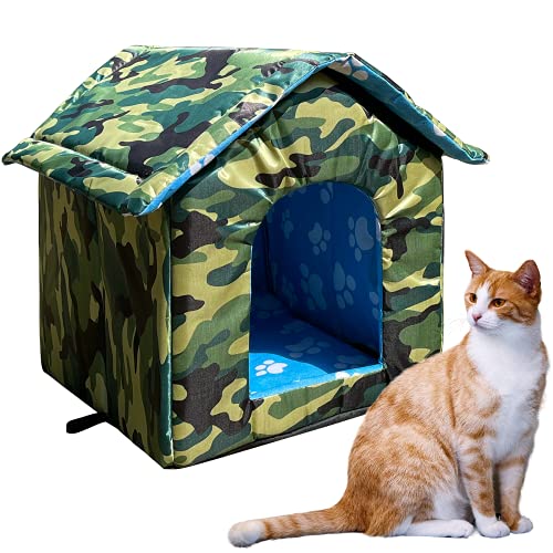 Caseta para gatos con techo de lona impermeable, resistente al viento, plegable para cuatro estaciones, para perros pequeños, para interiores y exteriores