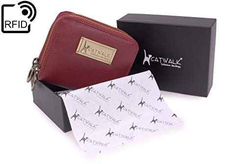 Catwalk Collection - Cuero de Lujo para Mujer - Protección RFID - Billetera / Cartera de Uso Diario - con Caja de Regalo - 12 Tarjeta de crédito - Isla - Rosso