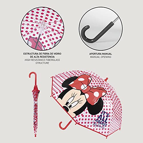 CERDÁ LIFE'S LITTLE MOMENTS- Paraguas Burbuja Manual de Minnie Mouse- Licencia Oficial Disney, Color Rojo (2400000612)
