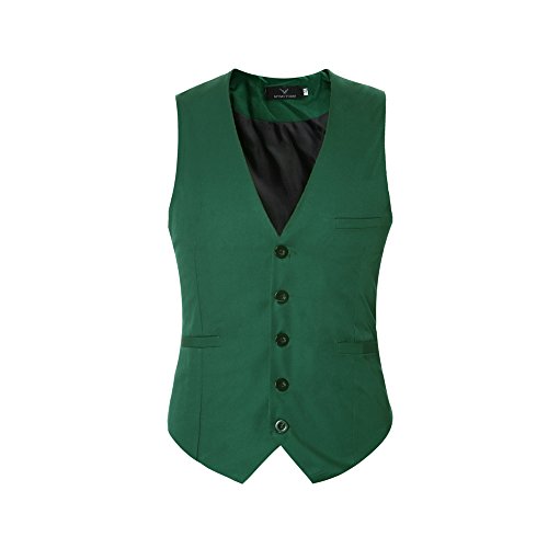Chaleco de ajuste delgado para hombre con cuello en V con botones para traje formal de traje de un solo pecho para fiesta de boda, verde, XL