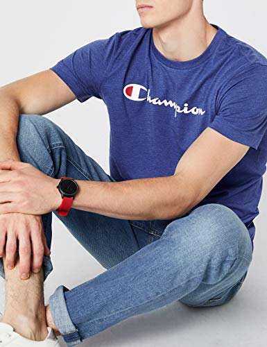 Champion Classic Logo Crewneck T-Shirt Camiseta, Azul, M para Hombre