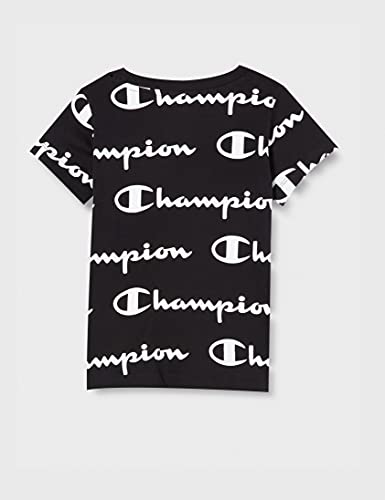 Champion Seasonal AC Logo Allover Crewneck T-Shirt Camiseta, Negro, 5-6 Years para Niñas