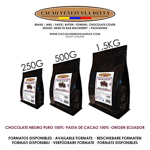 Chocolate Negro Puro 100% - Origen Ecuador - Bolsa 250g - (Pasta, Masa, Licor De Cacao 100%) - Cacao Venezuela Delta
