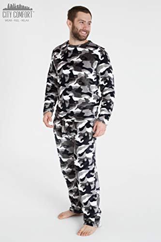 CityComfort Pijama Hombre, Pijama Forro Polar de Dos Piezas con Manga Larga, Regalos Originales para Hombre (L, Gris Camo)