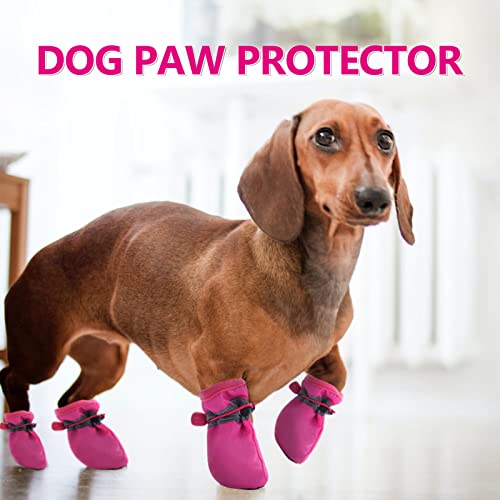 cobee Zapatos protectores para perros, 4 unidades, antideslizantes, con correas reflectantes para perros pequeños, medianos, cachorros, gatos, 1.96 x 1.57 pulgadas (rojo rosa)