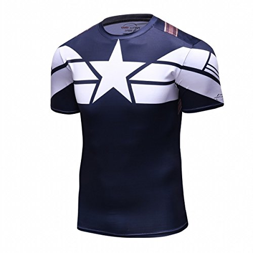 Cody Lundin® Hombres Deporte Apretado Camisa Película Captain héroe Formación Rutina de Ejercicio Capas Base Camiseta (M, Black)