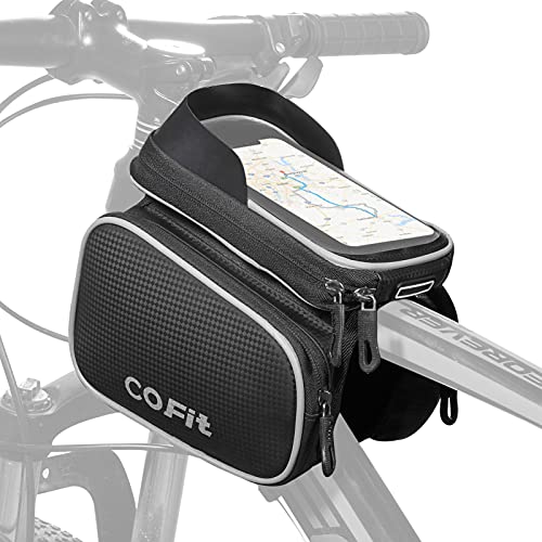 COFIT Bolsa de Manillar para Bicicleta, 3 en 1 Gran Capacidad Bolsa Cuadro Bicicleta con Pantalla Táctil Soporte Móvil para Telefono de Impermeable Bolsa Manillar (Gris)