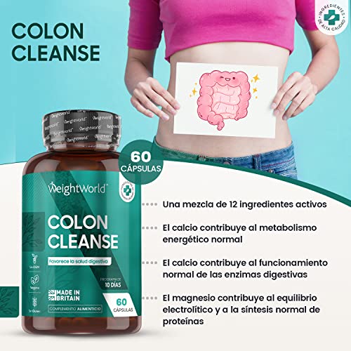 Colon Cleanse, 60 Cápsulas de Limpieza de Colon Natural | Enriquecido con Prebióticos y Probióticos Lactobacillus y Bifidobacterias, Con Jengibre y Minerales como Calcio, Magnesio, Selenio y Potasio