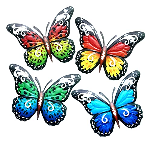 Colorfu - Juego de 4 figuras decorativas de metal para pared, diseño de mariposas, decoración para el hogar, para jardín, terraza, césped, patio trasero, porche, casa de campo, interior
