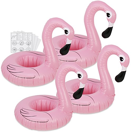 com-four® 4X portavasos Inflable para la Piscina - Soporte para latas Flamingo Flotante - Juguetes para la Piscina - Nevera de Bebidas - Ø 18 cm (04 Piezas - Flamingo Ø 18 cm)