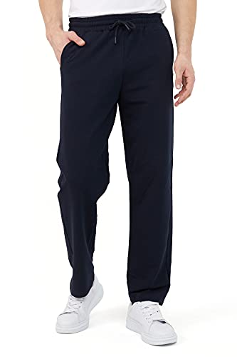 COMEOR Pantalones de chándal de algodón para hombre, pantalones largos de deporte, pantalones de entrenamiento, azul marino, XL