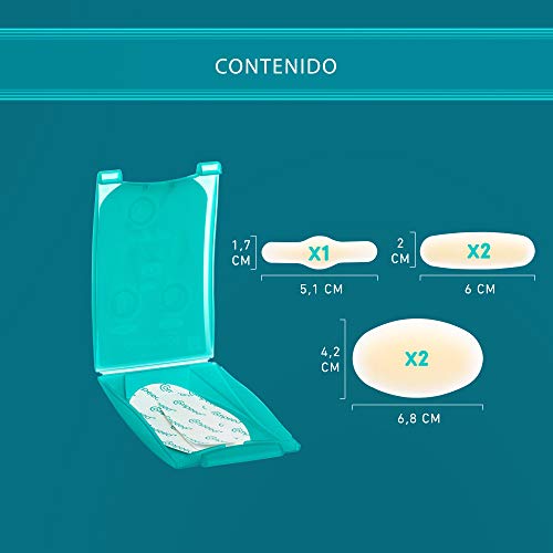 COMPEED Ampollas Surtido, 5 Apósitos Hidrocoloides - Tratamiento de Pies, Un paquete contiene 2 x Medianas (6,8 x 4,2 cm), 2 x Pequeñas (6,0 x 2,0 cm), 1 x Entre dedos (5,1 x 1,7 cm)