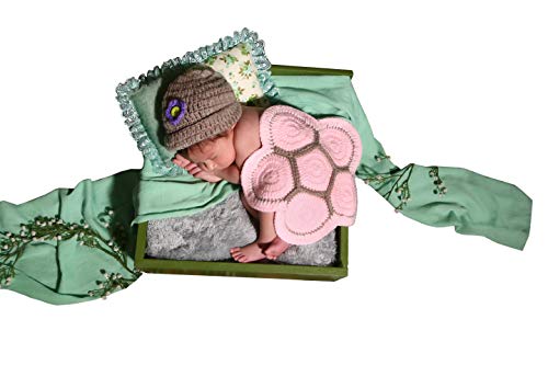 Conjunto de pantalón y gorro para bebé, hecho de ganchillo e ideal para sesiones de fotos tortuga rosa Talla:Nouveau-né