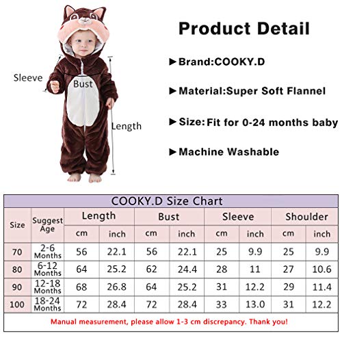 COOKY.D - Pelele unisex con capucha para bebés de 0 a 24 meses Marrón Ardilla marrón S