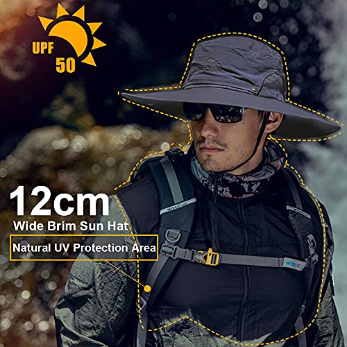 Cooltto Sombrero del Pescador,Gorro de Pesca,50+ UV protección Solar de Ancho Borde Sombrero-Rápido Seco Transpirable Plegable Impermeable Ajustable,para la Actividades al Aire Libre-Gris Oscuro