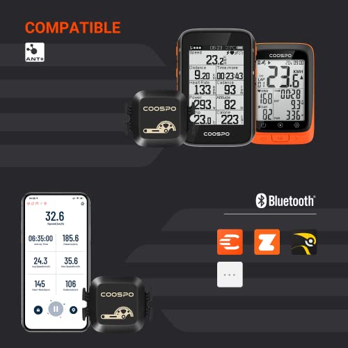 CooSpo Sensor de Velocidad/Cadencia para Ciclismo y Bicicleta con Doble Módulo Bluetooth 4.0 Ant + para la Computadora de la Bici teléfono Inteligente