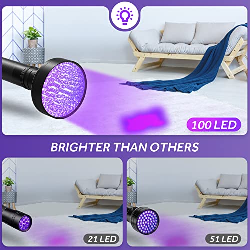 Coquimbo Linterna Ultravioleta, 100 LED Luz Negra Linterna UV Flashlight Gran área de iluminación, 395nm Linterna UV Detectores de Orina para Alfombra, Cortinas, Sábana, Sofá