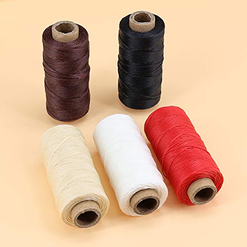 Cordón de hilo encerado de cuero 150D 1mm 50 metros 5 Pack duradero para herramientas de artesanía DIY hilo de costura a mano negro marrón blanco beige rojo