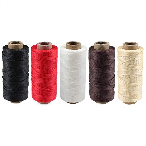 Cordón de hilo encerado de cuero 150D 1mm 50 metros 5 Pack duradero para herramientas de artesanía DIY hilo de costura a mano negro marrón blanco beige rojo